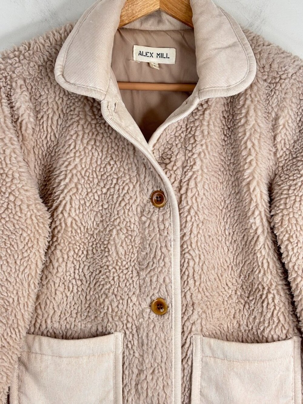 Alex Mill Sherpa Work Jacket S Corduroy Trim Beige Fleece Chore Coat Fisherman - Picture 4 of 11